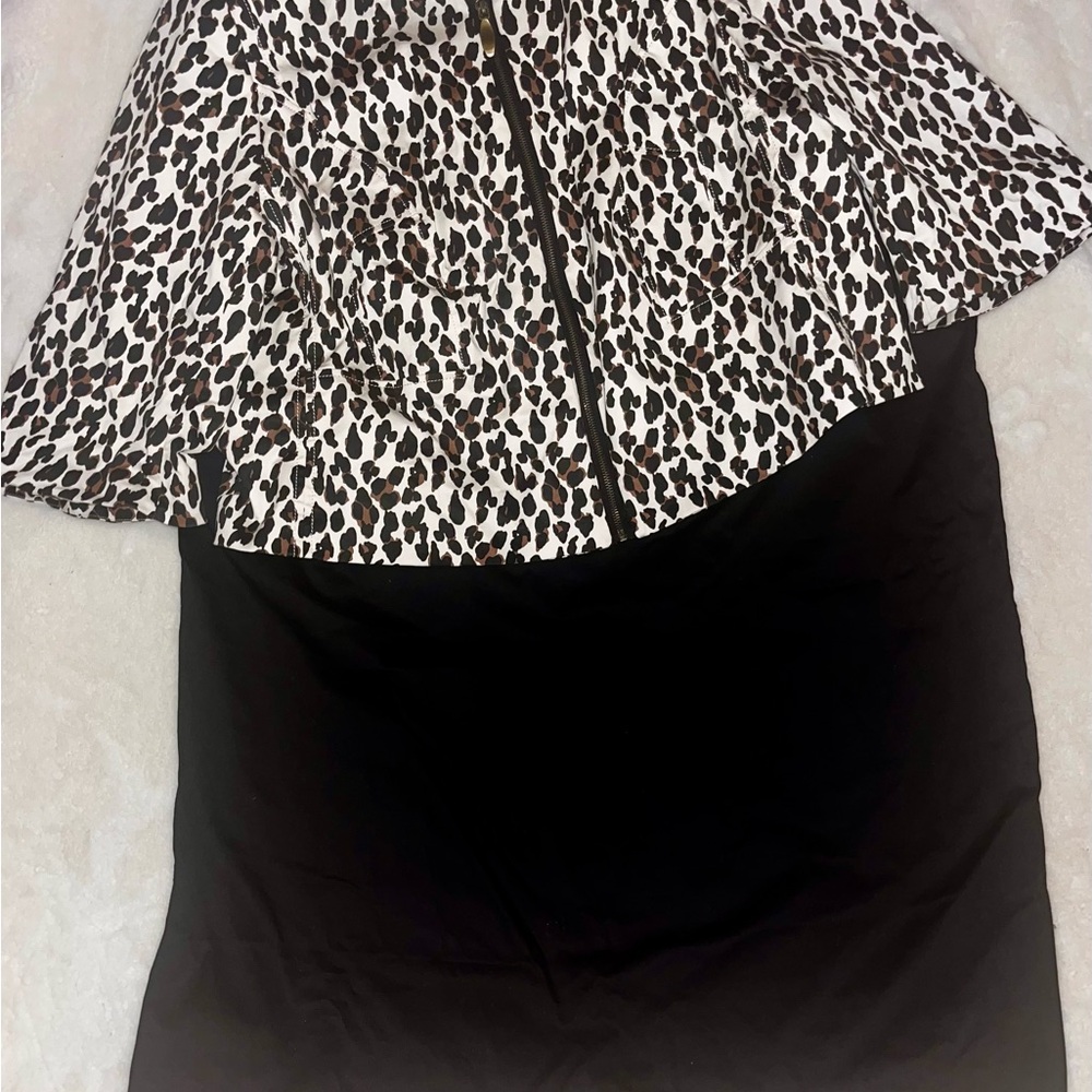Levine Classics Too 2-piece Skirt Suit Set- Leopard Print & Solid Black (24W)
